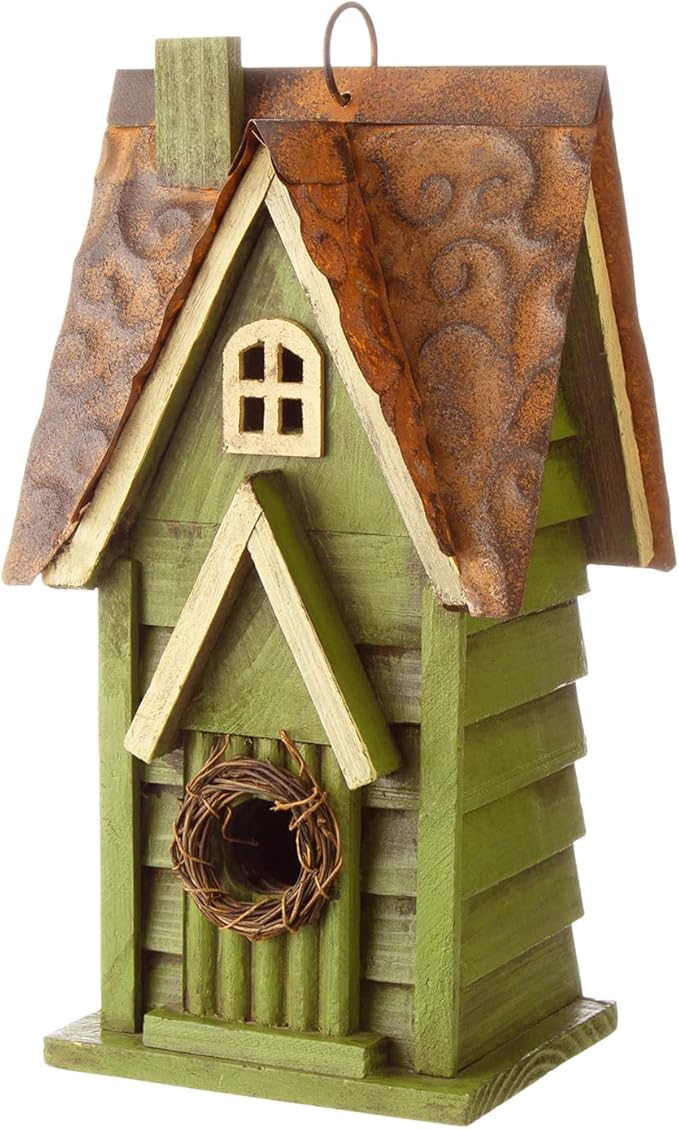 Glitzhome Bird Houses for Outdoors, Hand Painted Distressed Wooden Bird House Hanging Garden Birdhouse for Outside, Decorative Birdhouses for Bluebird Hummingbird Wren Finch Cardinals Cedar 12" H