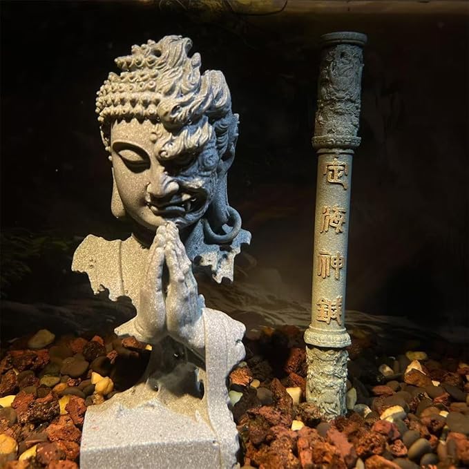 livelyfish Meditating Buddha Statue Zen Garden Statues Sandstone Thinker Buddha Sculpture Figurine for Fish Tank Aquarium Home Decorations, Gift (C)