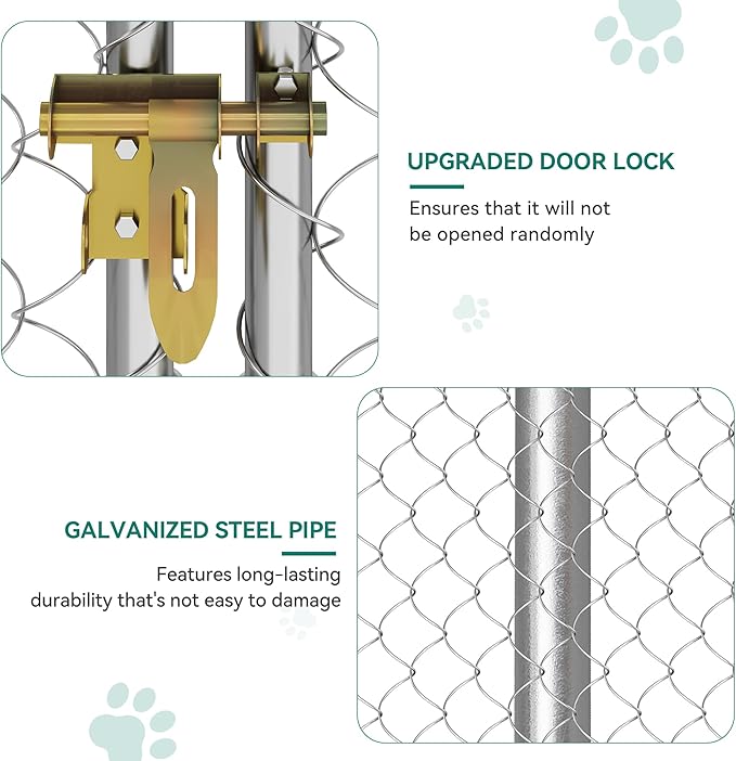Outdoor Dog Enclosure with Roof, 7.5'x7.5' Dog Kennel Outside with Metal Gate, Dog House Large Dogs for Yard