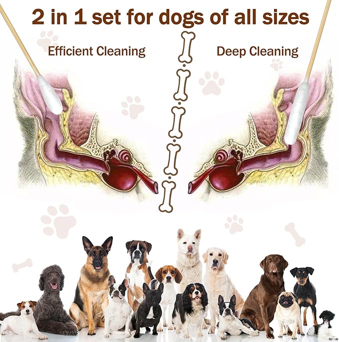 eyxformula 6 Inch Long Cotton Swabs for Pet Cleaning, Bamboo Handle, Pet Ear Cleaning Solution Supplies for Dogs and Cats