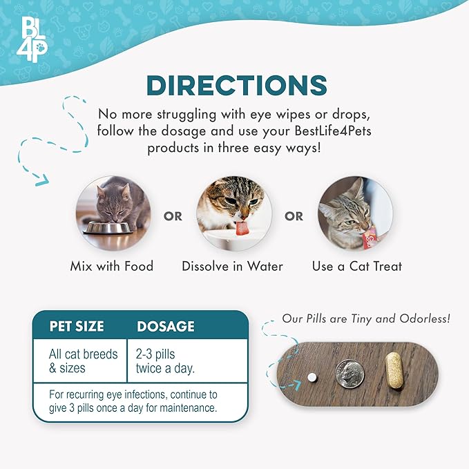 Cat Eye Infection & Vision Care Support, Holistic Vision Support for Cats & Kittens, Soothes Eye Infections, Conjunctivitis, Swelling, and Discharge, Easy to Use, 400 Odorless, Tasteless Pills
