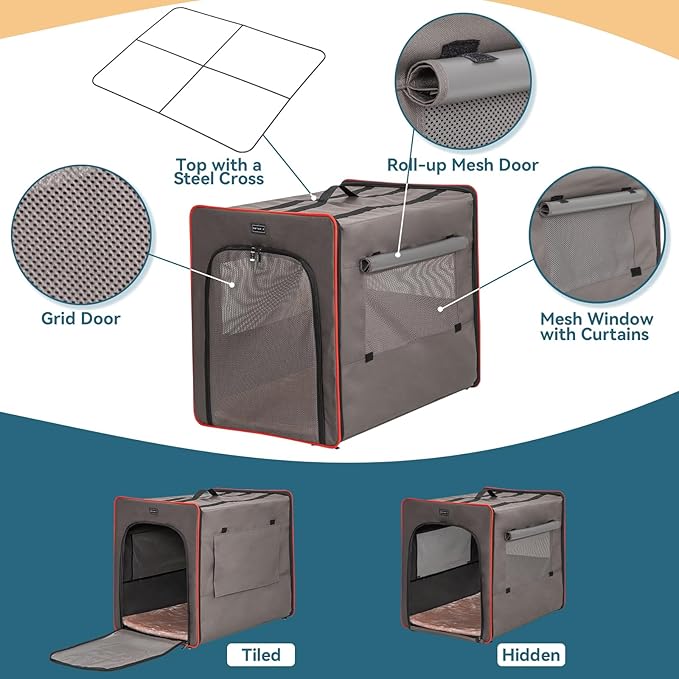 PETSFIT Collapsible Dog Crate, Portable Dog Crate - 31 Inch with Thicken Mat, Easy to Fold, Sturdy and Portable, Perfect for Traveling, Dog Travel Kennel Army Green
