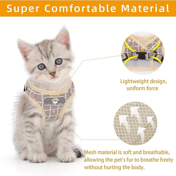 Khaki-Pattern, XS Cat & Dog Vest Harness - All-Weather Reflective Mesh Step-In Adjustable Harness for Walking