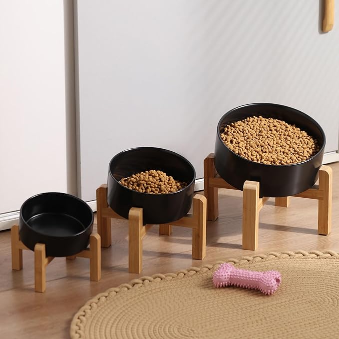 Petygooing Black Elevated/Raised 15°Slanted Ceramic Dog Bowl for Small and Medium Breeds, Tilted Anti Slip Pet Feeding Bowl,Food Water Dish with Stand for Cats and Dogs (28 OZ/3.6 Cups)