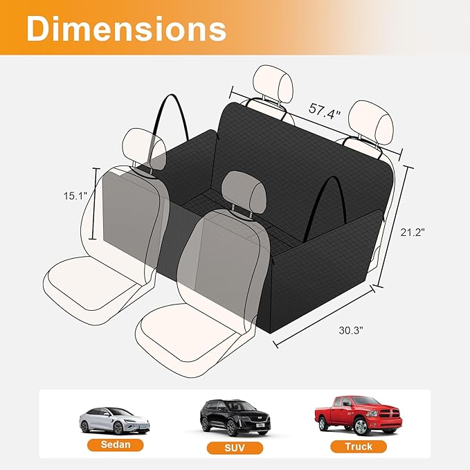 Honest Back Seat Extender for Dogs, Dog Car Seat Cover Hard Bottom 400lbs, Dog Car Seat Covers with Large Space, Waterproof Dog Hammock for Car SUV Truck, X-Large, Black