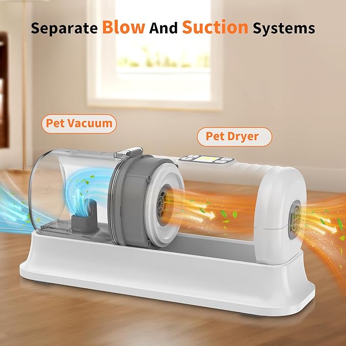 Dog Grooming Vacuum & Hair Dryer Dog Blower for Shedding Grooming, 6 in 1 Pet Grooming Vacuum for Dogs Cats at Home with Pet Clippers and 4 Combs, 9 Adjustable Speed and Temperature Control