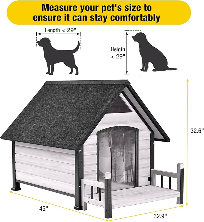Dog House Outdoor,Dog Kennel Outside for Large Breed,Weatherproof Large Dog Shelter with Anti-Chewing Iron Frame (White-N, 45" D x 32.9" W x 32.6" H)