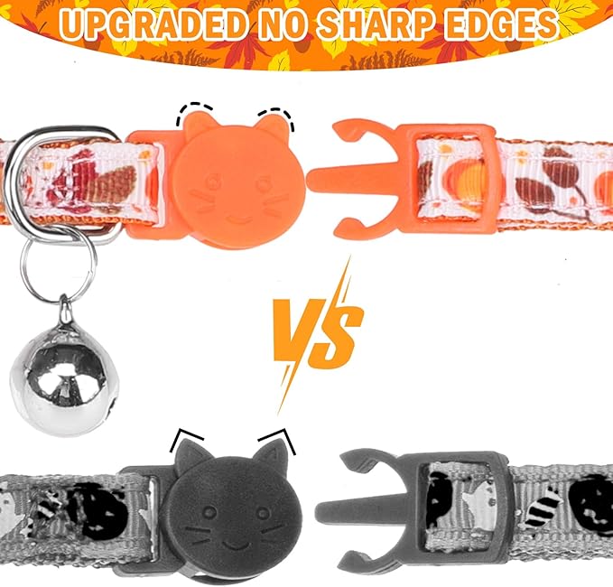 SCENEREAL Fall Cat Collar Breakaway, 3 Pack Kitten Collars with Bell, Bowtie and Safety Buckle - Adjustable Cute Holiday Thanksgiviing Cat Collars with Turkey and Pumpkin Pattern for Girl Boy