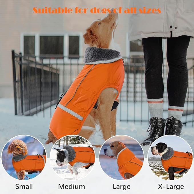QBLEEV Warm Dog Coat Reflective Dog Jacket, Waterproof Dog Winter Coat Turtleneck Dog Clothes for Cold Weather, Thick Fleece Dog Snowsuit Christmas Dog Vest Pet Apparel for Small Medium Large Dogs 3XL