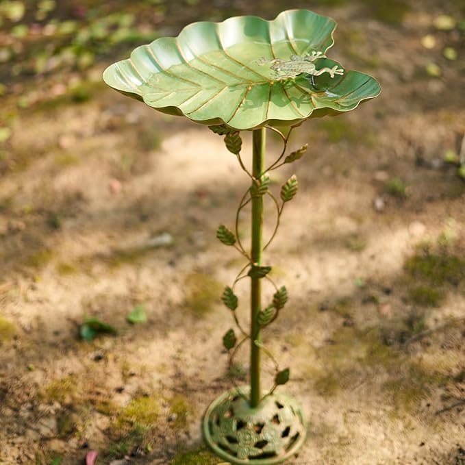 15" L*30.5" H Cast Iron Pedestal Bird Bath, Metal Bird Baths for Outdoors, Green Birdbath, Free Standing Bird Feeder Seed Tray Garden Yard Decor