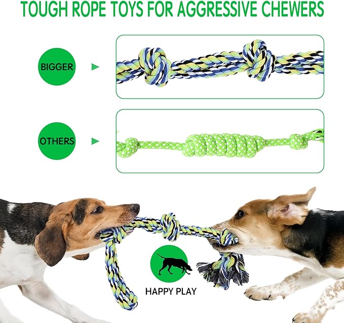 12pc Heavy Duty Dog Rope Toys Tough Tug of War Dog Toys, 100% Cotton Tug Toy for Boredom for Large/Medium/Small Dogs for Chewing, Playing, Teething, Teeth Cleaning, Tossing and Catching.