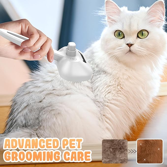 Comb for Cats Dogs, Cat Steam Brush, 3-in-1 Spray Hair Removal Comb for Shedding & Grooming, Effective Pet Brush for Indoor Cats (Yellow)