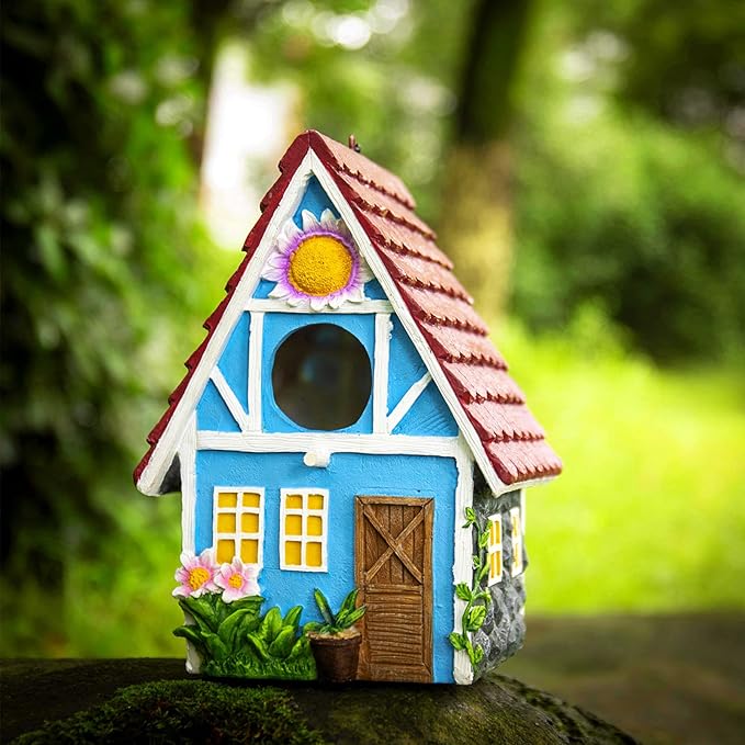 Garden Bird House for Outside Clearance Hanging Outdoors Country Cute Birdhouses for Wren Finchs Chickadee Hummingbird Tree Swallow Cage Kids Nature Lover Bluebird House(Red)