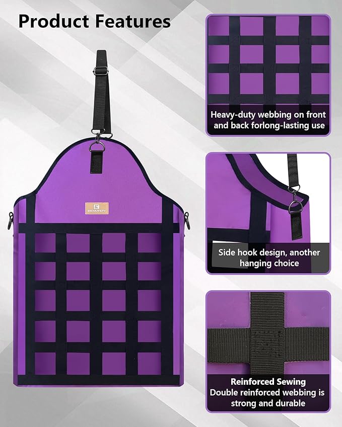 Hay Bags for Horses,3 Packs Slow Feed Hay Bags for Goats,Sheep,Donkey,600D Reinforced Oxford Hay Feed Bags with Front Hay Nets Design, Easy to Fill and Hang with Large Opening (2Purple)