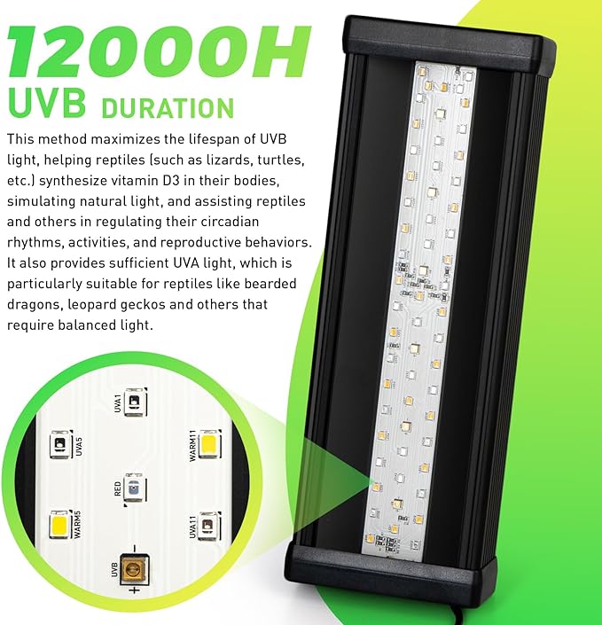 UVB Light for Reptiles,Dimmable Brightness LED Reptile UVB Lamp,Adjustable 6/10/12-Hour Cycles, 9W 5INCH Reptile UVB Light Bar for Bearded Dragon,Gecko,Turtle,Snake,Lizard