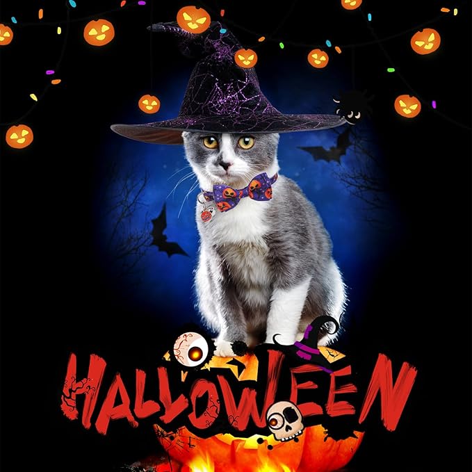 SCENEREAL Cat Collar Breakaway Halloween Theme 3 Pack, Safety Collars, Pet Accessory for Outdoor and House Cats Kittens, Orange Purple