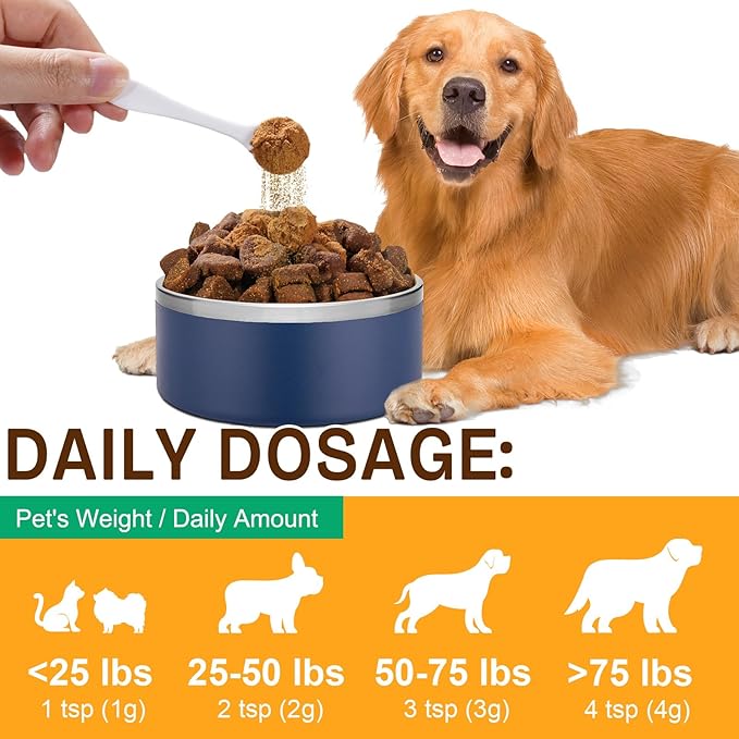 Mushroom Supplement Powder for Dogs & Cats, 11 Beneficial Mushroom Complex for Immune Support, Cellular Protection, Heart & Brain Health Lion's Mane, Reishi & Turkey Tail, Bacon Flavor - 120g