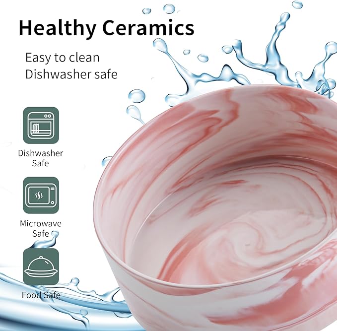 Elevated/Raised Dog Bowl Ceramic for Medium Large Sized Breed,Dog Food Water Bowl with Stand,8 in 7.6 Cups Non Slip Heavy Weighted Dog Dish Marble Pink