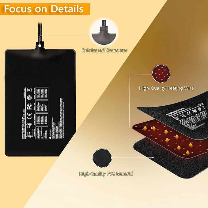Reptile Heating Pad with Digital Thermostat, 8x12 Inch Under Tank Heat Pad for Reptiles/Tortoise/Snakes/Lizard/Gecko/Hermit Crab/Frog/Spider/Insect Breeding - Upgraded Terrarium Heating Pad