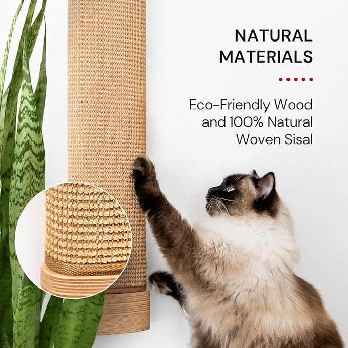 7 Ruby Road Large Cat Scratcher Wall Mounted - Refillable Sisal Scratch Pad - Cute Scratching Post for Indoor Cats and Kitten - Tall Vertical Mount - Modern Wooden Cat Wall Furniture and Scratchers