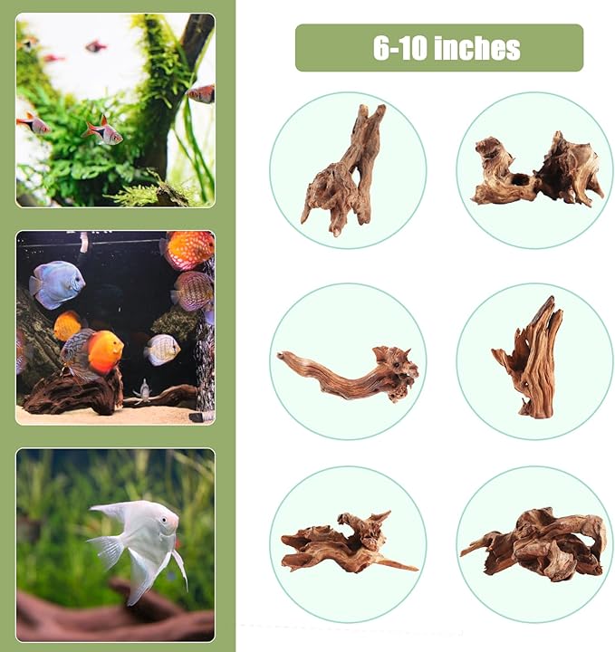 Driftwood for Aquarium, 3 Pieces 6-10" Natural Small Drift Wood Fish Tank Assorted Branch Decorations Pieces for Reptile Hide