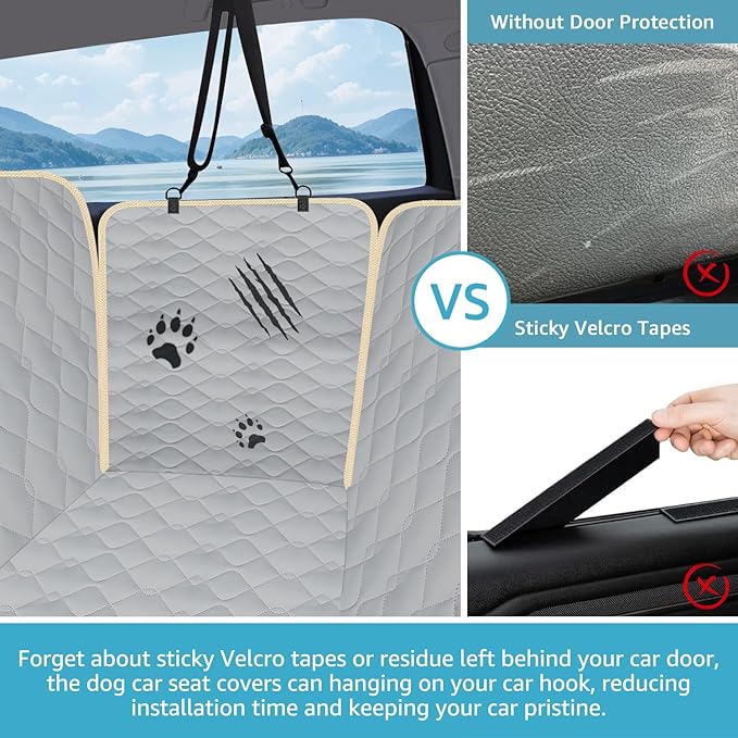 Lassie Dog Car Seat Covers for Back Seat, Waterproof Dog Car Hammock with Mesh Window Durable Scratch Proof Nonslip Pet Carseat Covers Universal Fit Protector for Cars, Trucks & SUVs