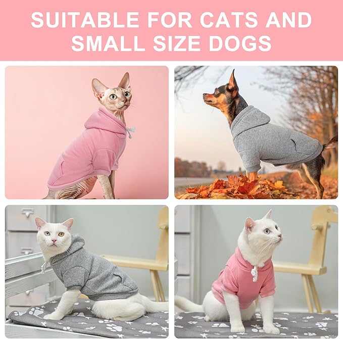 BEAUTYZOO Dog Hoodie & Cat Sweater for Small Dogs Puppy Girls Boys, Fleece Lined Warm Winter Fall Dog Clothes with Leash Hole and Pocket, Ultra-Soft Pet Jacket Coats Kitten Clothing, Pink L