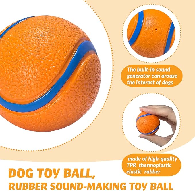Natural Rubber Sound-Sounding Sog Toy Balls,Dog Toy Ball, with a Groove Design That is Resistant to Bites, Has a High Bounce, Dog Training Interactive Pet Toy, Relieving Pet Anxiety,(small size)2Pack