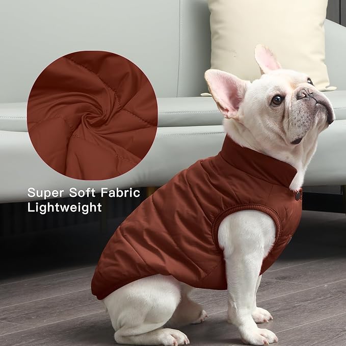 2 Layers Fleece Lined Warm Dog Jacket for Winter Cold Weather,Soft Windproof Medium Dog Coat,Brown L