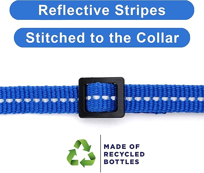 Pawtitas Recycled Cat Collar with Reflective Stitched and Safety Buckle Removable Bell Reflective Cat Breakaway Collar Made from Plastic Bottles - Blue Ocean Cat Collar.