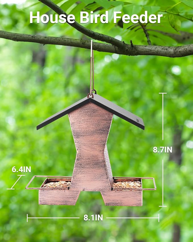 Bird Feeders for Outdoors Hanging - 2.4 LBs Metal Bird Feeder, House Shape Birdfeeders Attracting Wild Birds for Outside, Yard, Garden Decoration, Heavy Duty Platform
