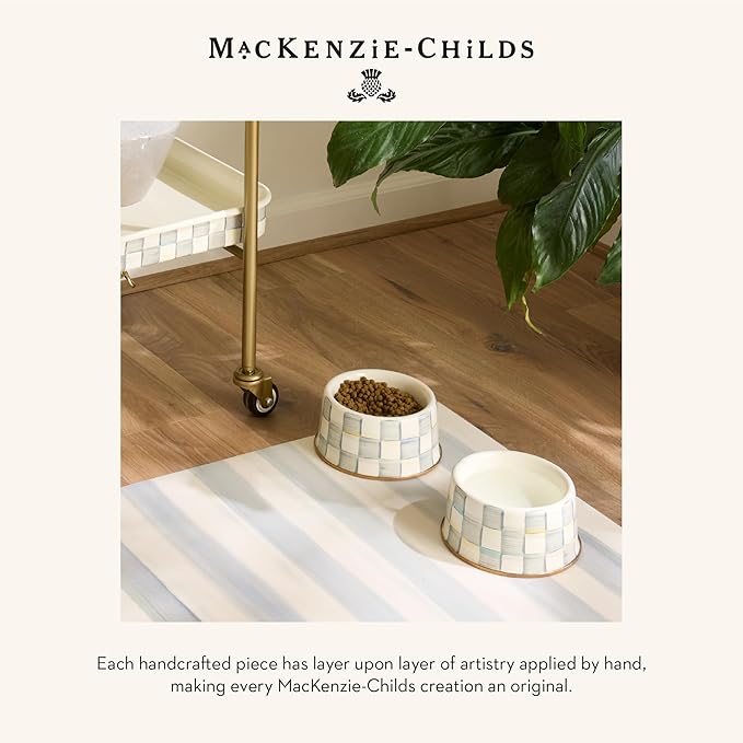 MACKENZIE-CHILDS Pet Bowl, Cute Cat and Dog Bowl for Food and Water, Gray-and-White Sterling Check, Medium