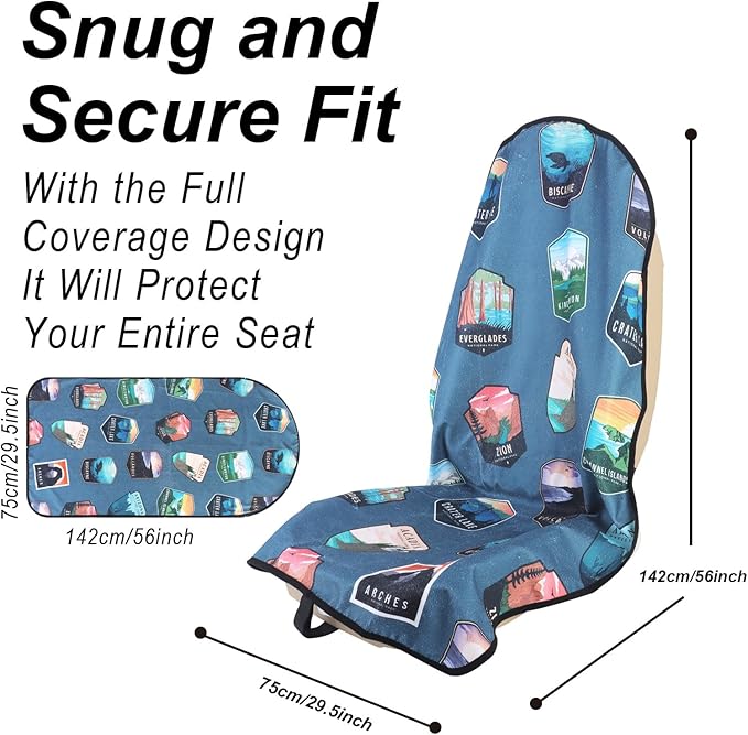 Car Seat Cover Protector Front Seats,for Gym Workout,Running,Swimming,Beach and Hiking,Waterproof Sweat Towel Bucket Seat Covers for Trucks SUV Jeep (National Parks, 1Pcs)