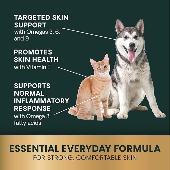VetriScience Omega Healthy Skin Capsules, Omega 3.6.9 Fish Oil Supplement for Dogs and Cats, Skin Health, Coat Growth, Reduce Shedding, Over 750 mg Omega Fatty Acids per Capsule, Gel Caps, 90 Count
