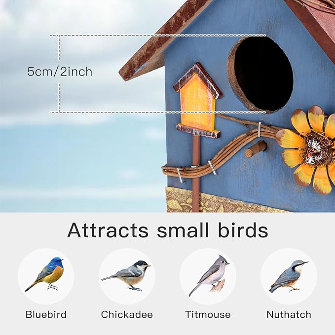 DEWEL Bird Houses for Outside Clearance, Hanging Birdhouses for Outdoors, Garden Wooden Blue Bird Houses for Outdoors, Bird Nesting Box for Bluebird Finch Swallow Wren Chickadee, Gift for Bird Lovers