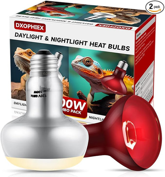 2 Pack 100W Reptile Heat Lamp Bulbs Reptile Heat Bulbs, UVA Basking Bulb and Infrared Light Bulb Combo, Basking Light for Bearded Dragon, Turtles, Snake and Lizard
