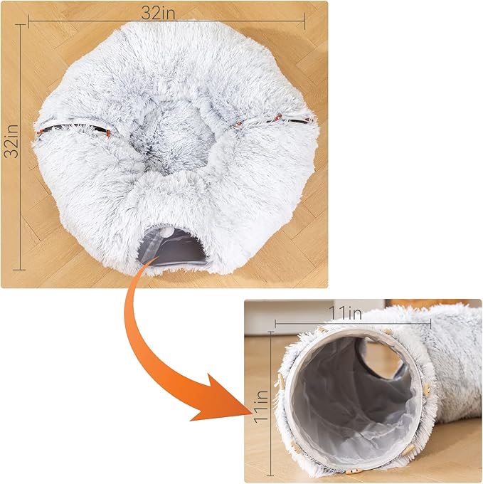 HIPIPET Winter Plush Cat Tunnel with Cat Bed for Indoor Cats,Multifunctional Cat Toys for Small Medium Large Cat.