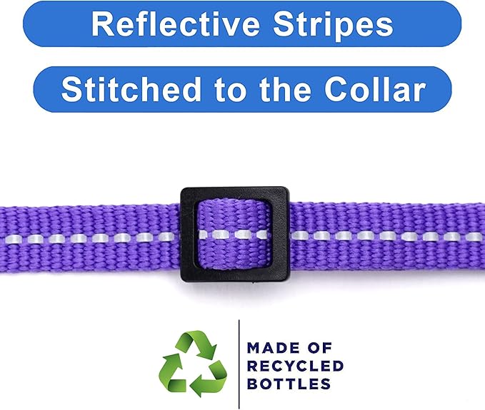 Pawtitas Recycled Cat Collar with Reflective Stitched and Safety Buckle Removable Bell Reflective Cat Breakaway Collar Made from Plastic Bottles - Purple Quartz Cat Collar.