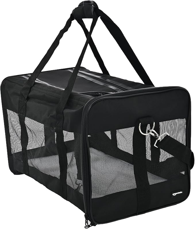 Amazon Basics Soft-Sided Mesh Pet Travel Carrier for Dog, Cat, up to 16 pounds, 16.5" L x 10.6" W x 11" H, Black