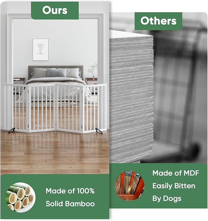 Dog Gates for Doorways, Tall Dog Gate Indoor, Foldable Pet Gates for Doorways Bedroom, Freestanding Puppy Gate with Metal Support Feet, Room Divider, 4 Panels (White)