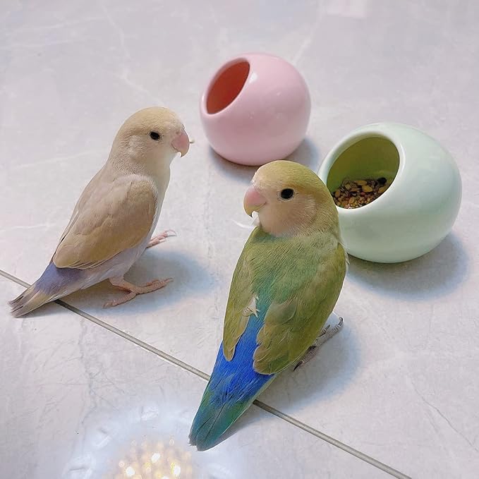 Bird Feeder Ceramic Anti-Spill Food Bowl for Parrot Cockatiels Parakeets Conures Zebra Finch Hamsters Guinea Pigs Rabbits Gerbil- Small Pet Supplies (Pink)