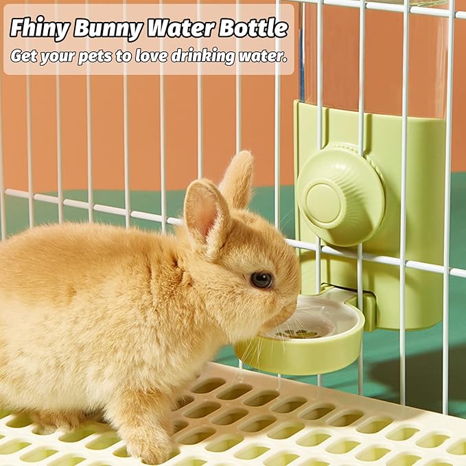 Fhiny Rabbit Water Bottle No Drip, 2 PCS Hanging Guinea Pig Water Dispenser 600ml Small Animal Gravity Automatic Water Feeder for Bunny Guinea Pigs Chinchillas Hedgehogs Ferrets Squirrels (Green)