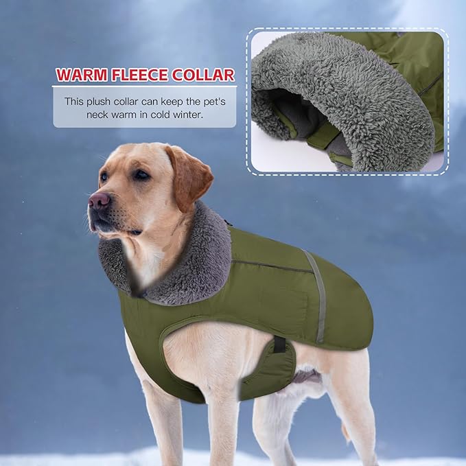 Doglay Dog Coat, Waterproof Dog Jacket Pet Winter Coat for Cold Weather with Thicken Furry Collar, Reflective Puppy Winter Jacket Warm Fleece Lining for Small Medium Large Pets