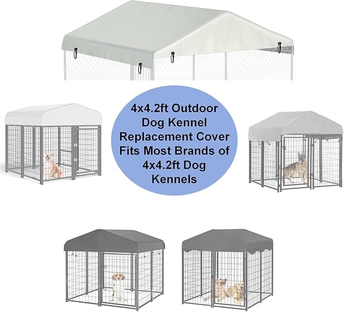 Outdoor Kennel Cover 4.2'W x 4.2'L Made of 600D Waterproof Oxford Cloth- Beige Replacement(Sold only Kennel Cover Without Frame)