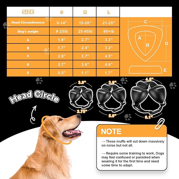 PROHEAR Ungrade Gel Pads Dog Ear Muffs Hearing Protection for Dogs, NRR 28dB for Thunder, Hunting, Tourism,Medium - Black
