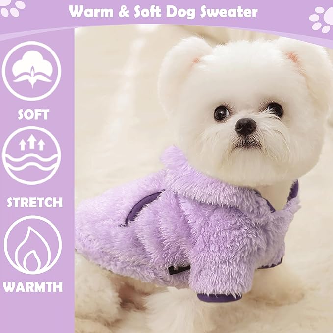 Small Dog Sweater Fleece Dog Hoodie Girl Boy Winter Warm Puppy Clothes for Chihuahua Teacup Yorkie Soft Stretchy Tiny Outfits Cat Sweater Pet Clothing, Purple, M