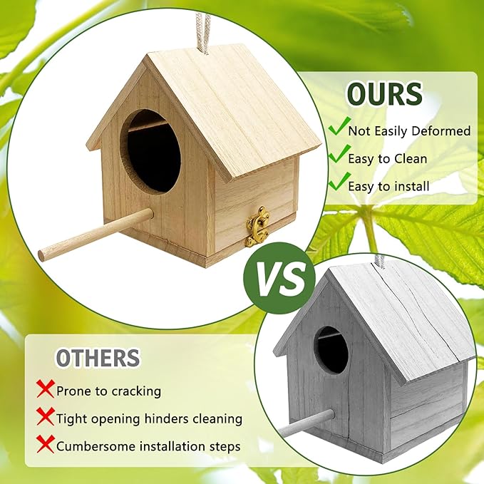 Tfwadmx Wooden Bird House, Pack of 2 Hanging Birdhouse for Outside, Wooden Nests Box Garden Patio DIY Decorative for Robin Budgie Swallow Little Sparrow Finch Throstle or Medium Size Birds