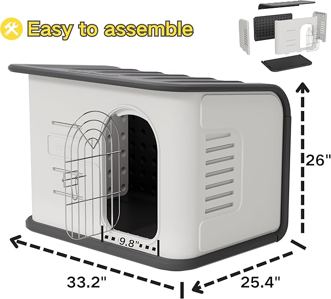 Double-Wall Plastic Dog House Outdoor Indoor,Insulated Double-Reinforced Dog House Waterproof for Small-Medium Dogs,Durable Puppy Shed with Elevated Floor & Air Vents,Easy Install and Clean