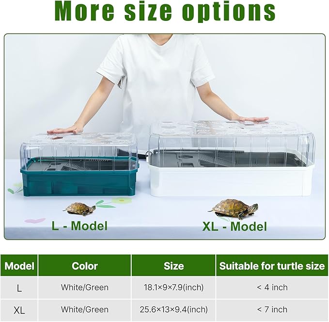 25.6×13×9.4'' Turtle Aquarium Turtle Tank with Filter-Rain Shower SPA Experience, Water Changes, and Ample Space for Activities-Suitable for Tortoises, Turtles, Hermit Crabs