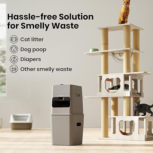 Neakasa Cat Litter Trash Can, 9.2L Waste Disposal Bin for Cat Litter, Dog Poo & Diapers, with Wider Opening and 4-Month Refill Bag (Gray)
